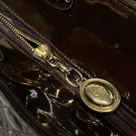 Auth DIOR/ChristianDior Lady Dior Large Dark Brown Patent Leather Handbag - Picture 11 of 16